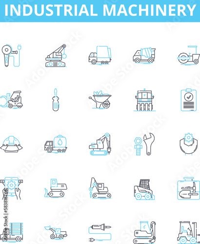 Industrial machinery vector line icons set. Industry, Machinery, Industrial, Equipment, Manufacturing, Automation, Production illustration outline concept symbols and signs
