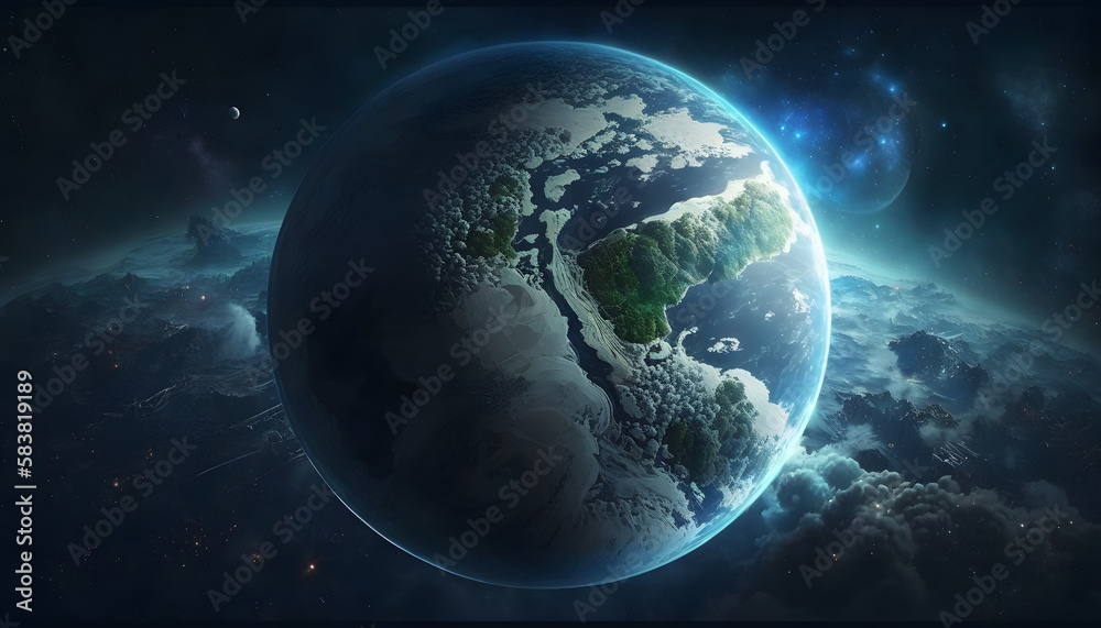 Obraz premium A blue planet view from perspective. Generative AI