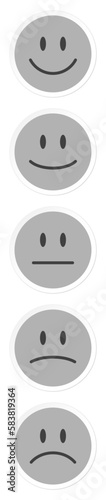 5 Graue Stimmungsgesichter Vertikal Weißer Rand Positiv zu Negativ