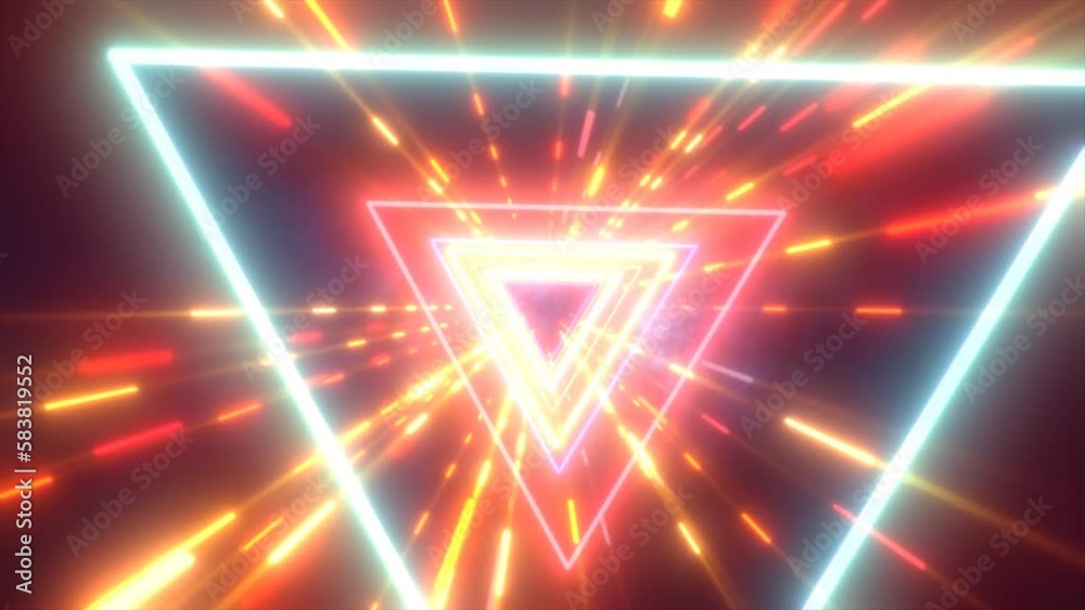 Abstract multi-colored yellow energy futuristic hi-tech tunnel of flying triangles and lines neon magic glowing background, video 4k, 60 fps Abstract multi-colored yellow energy futuristic hi-tech tunnel of flying triangles and lines neon magic glowing background, video 4k, 60 fps