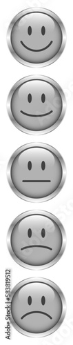 5 Graue Stimmungsgesichter Vertikal Silberner Rand Positiv zu Negativ