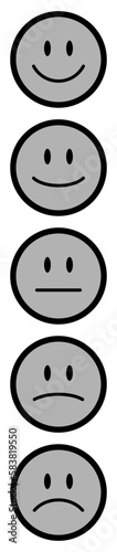 5 Graue Stimmungsgesichter Vertikal Schwarzer Rand Positiv zu Negativ
