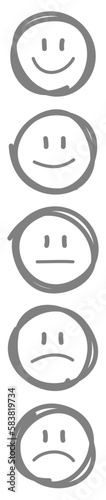 5 Graue Handgezeichnete Stimmungsgesichter Kontur Vertikal Positiv zu Negativ