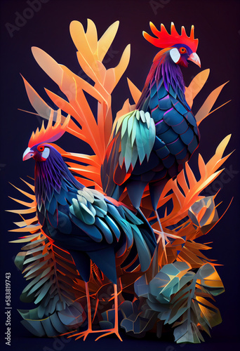 Beautiful geometric Roosters concept  abstract  background. Generative AI technology. 