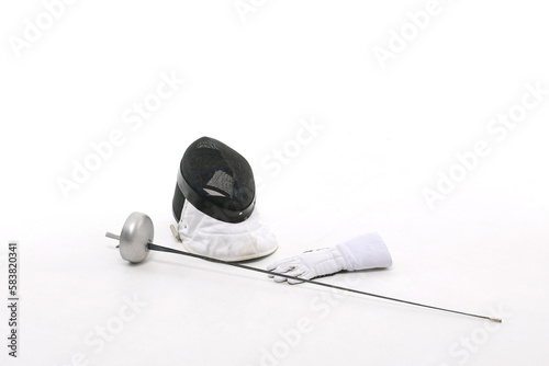 Sports equipment for fencing on a white background.