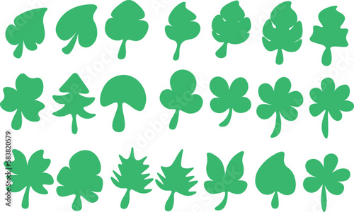Set of green leaves line elements vector on white background for decorating wallpaper  artworks  presentations