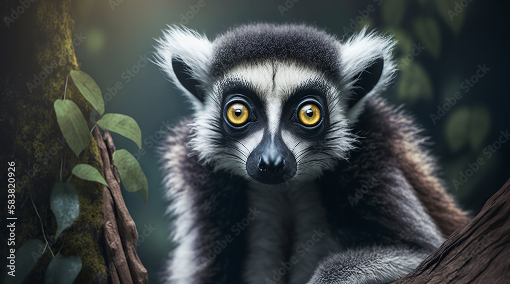 Obraz premium Lemur close up. Generative AI.