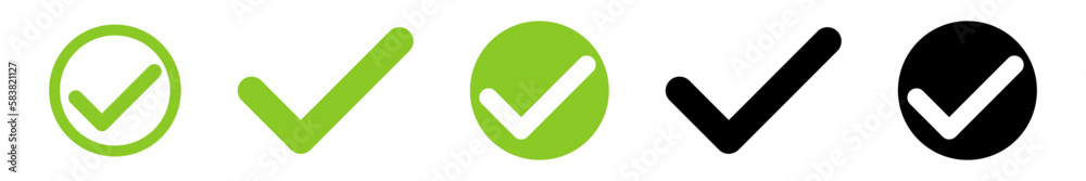 Black and green check mark vector illustration set. OK sign. Checklist mark icon. Black and green check mark vector illustration set. OK sign. Checklist mark icon.