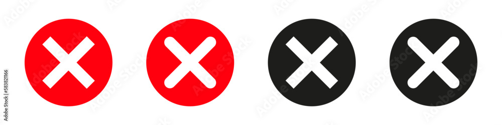 Black and red cross vector illustration set. Negativ sign. Checklist mark icon. Black and red cross vector illustration set. Negativ sign. Checklist mark icon.