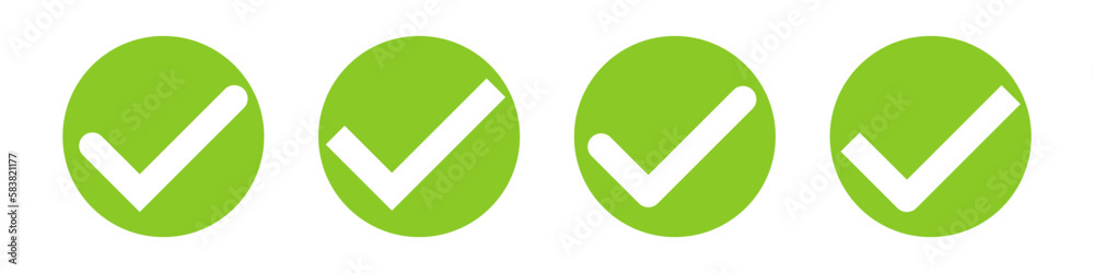 Green check mark vector illustration set. OK sign. Checklist mark icon. Green check mark vector illustration set. OK sign. Checklist mark icon.