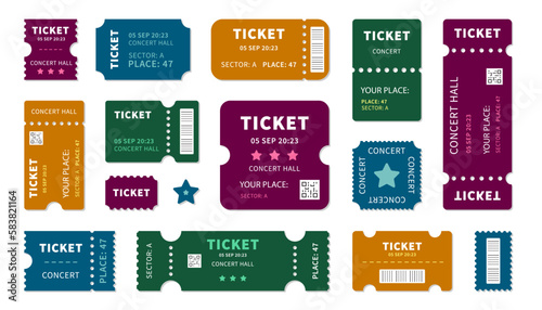 Ticket coupon template collection. Concert ticket in a flat design