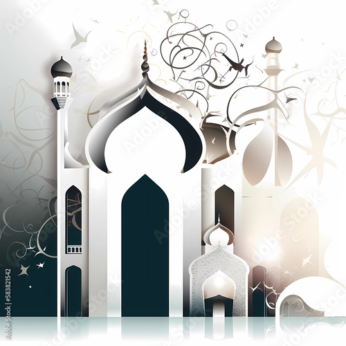 Islamic mosque design for both Ramadan and Adha with white background, generative ai