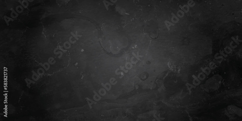 Dark black and stone grungy wall backdrop background. Blank black concrete texture surface background. dark texture chalk board and black board background.	
