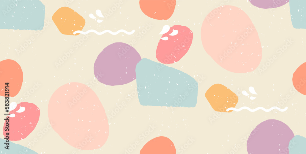 Different shapes and spots on beige textured background. Seamless patterns for printing on textile or paper. Abstract contemporary modern trendy vector illustration. Different shapes and spots on beige textured background. Seamless patterns for printing on textile or paper. Abstract contemporary modern trendy vector illustration.