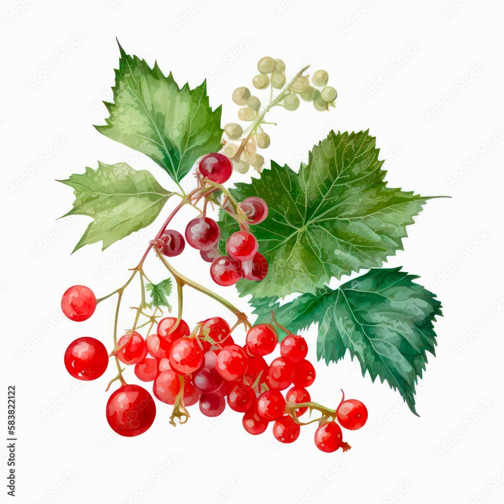 Branch of red currant berries on white background. Generative AI. Branch of red currant berries on white background. Generative AI.