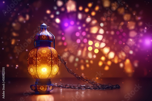 Islamic Lantern with colorful background for both Ramadan and Adha