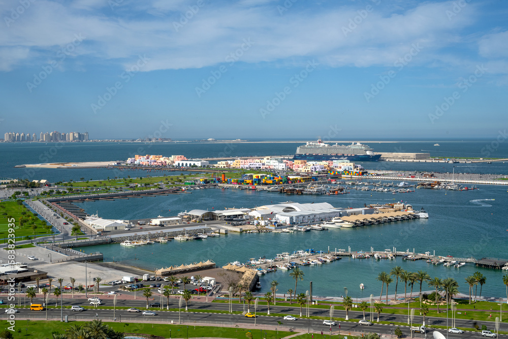 Aerial View of Mina District Doha Port Qatar 