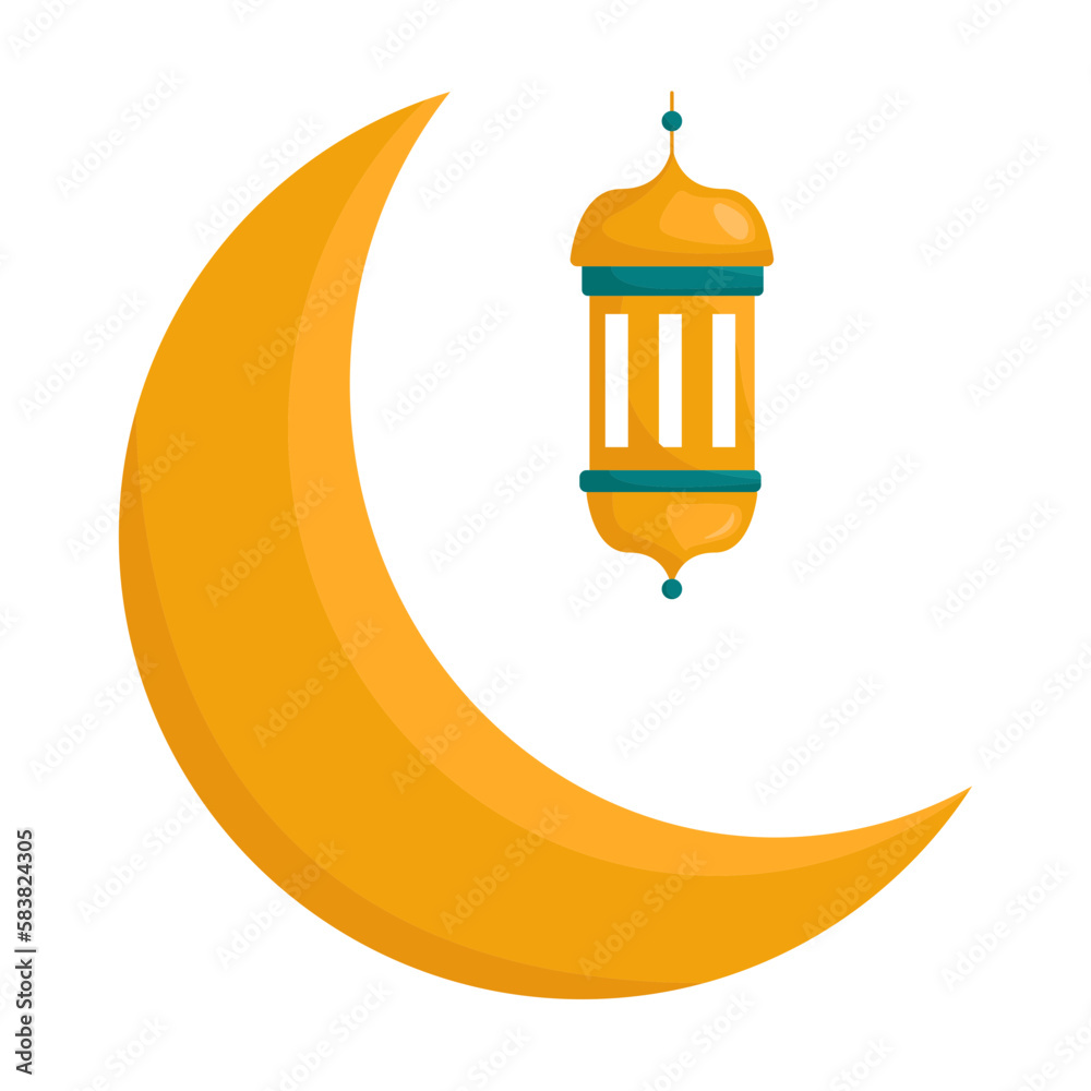 Crescent Moon with Start and Mosque Illustration Crescent Moon with Start and Mosque Illustration