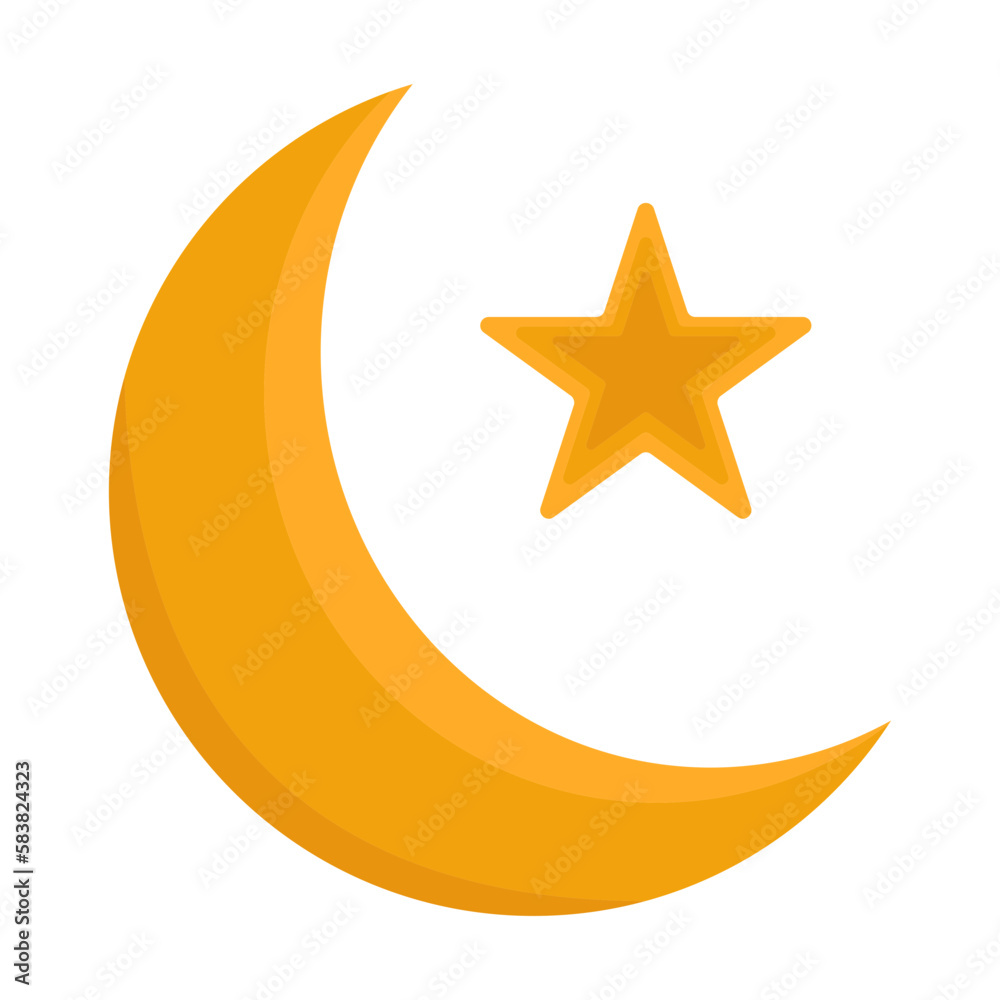 Crescent Moon with Start and Mosque Illustration Crescent Moon with Start and Mosque Illustration