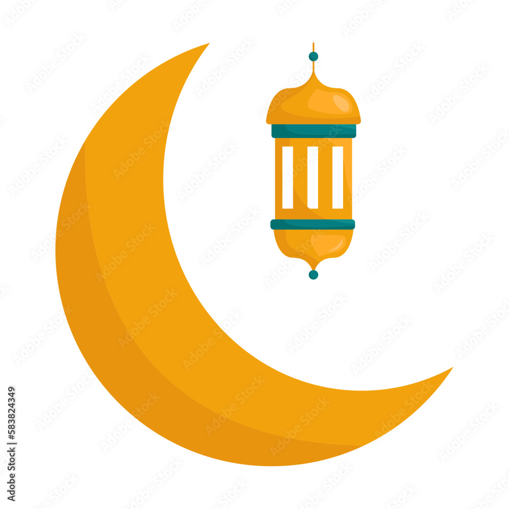 Crescent Moon with Start and Mosque Illustration Crescent Moon with Start and Mosque Illustration
