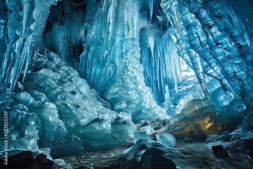 Ice Formations Close-Up, Eisriesenwelt Ice Cave, Austria, Generative AI