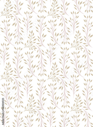 Vector seamless pattern with stems and leaves on a white background. Flat texture with twisted branches and foliage . Botanical background