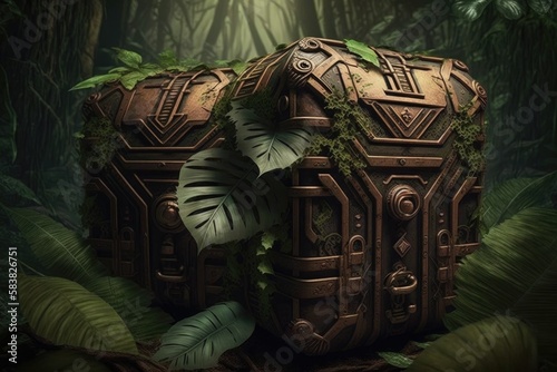Fototapeta Naklejka Na Ścianę i Meble -  jagged chests in the jungle made of old wood, created with generative ai