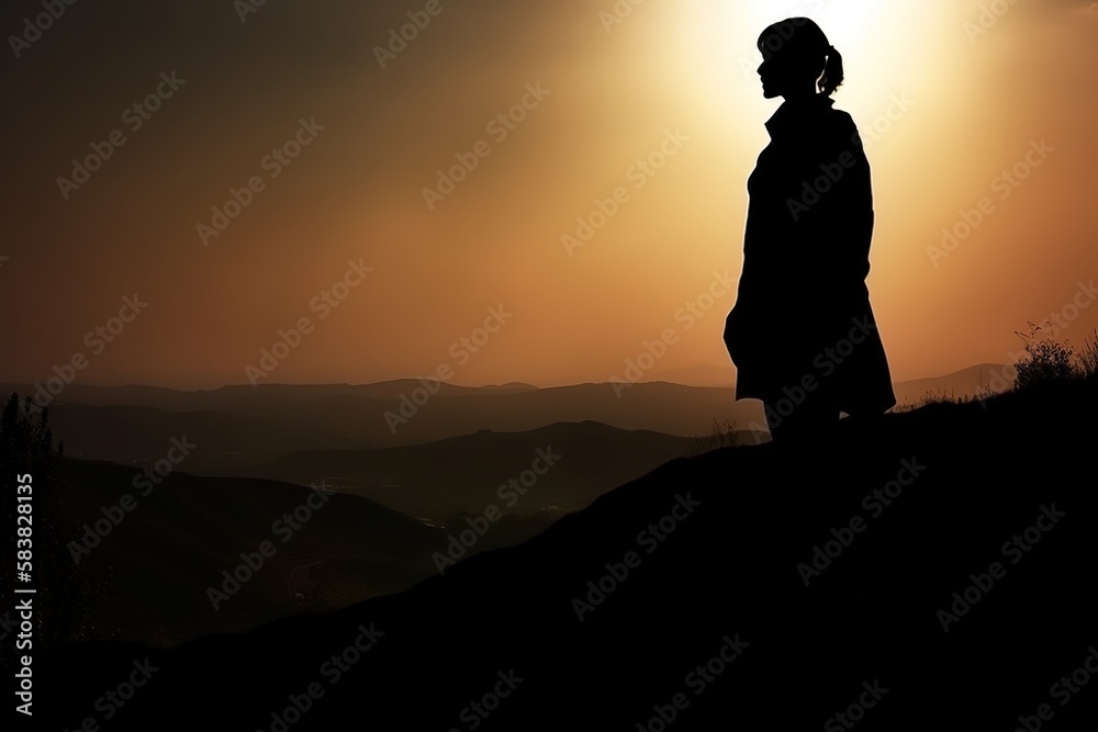 silhouette of a person with sunset sky, generative ai silhouette of a person with sunset sky, generative ai