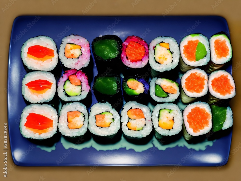 a plate of assorted sushi on a table vivid colors vibrant colors Generative AI
a plate of assorted sushi on a table vivid colors vibrant colors Generative AI