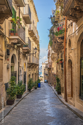 Typical street on the island of Ortigia Syracuse in Sicily