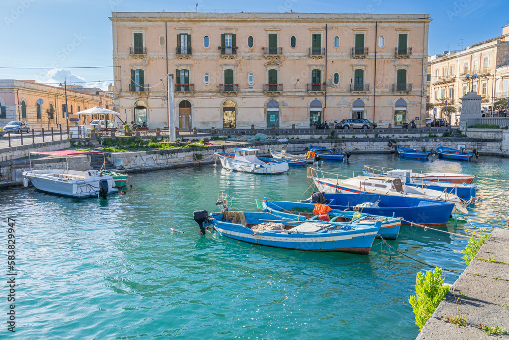 The harbor on the Island of Ortigia Syracuse Sicily