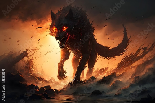 Epic fenrir on fire. Generative AI