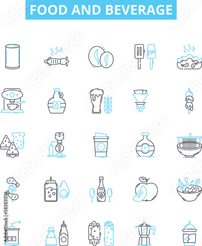 Food and beverage vector line icons set. Cuisine, Drink, Food, Beverage, Meal, Delicacy, Snack illustration outline concept symbols and signs