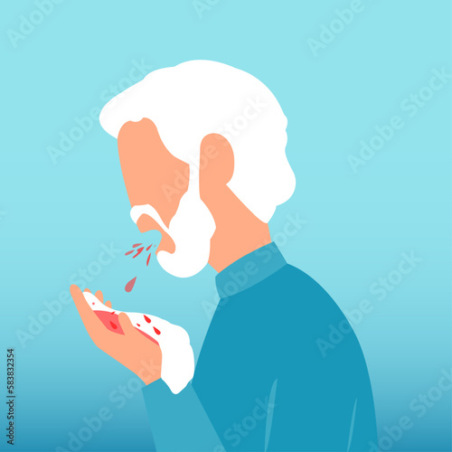 Vector of an old man coughing up blood