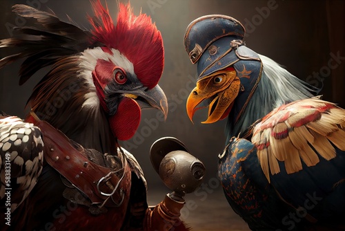 dangerous fights of cockfighters with their feathered opponents, created with generative ai