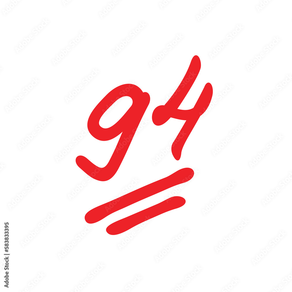 94 points exam score, ninety four test results, red color isolated on white background, vector illustration 94 points exam score, ninety four test results, red color isolated on white background, vector illustration