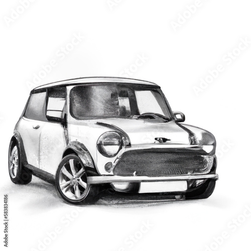 Hand drawn like Mini cooper classic car generated with ai on a white background.