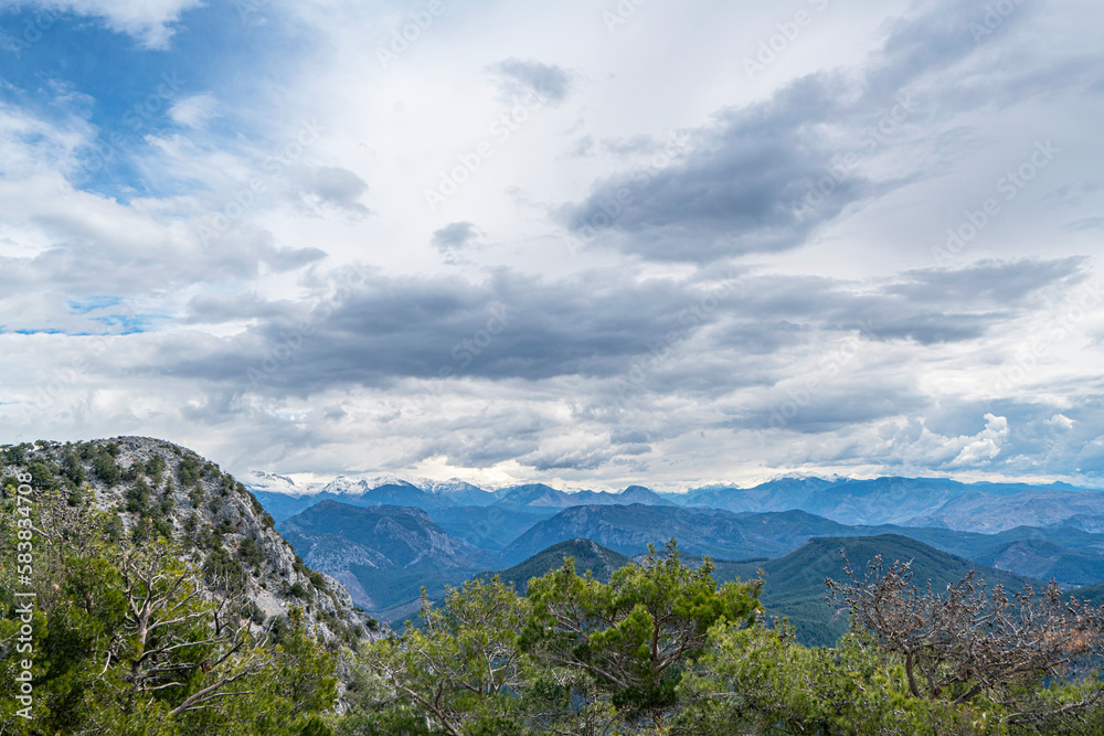 Fototapeta premium The scenic view of Gülen Dağ (1 599m) after the forest fire in 2022.