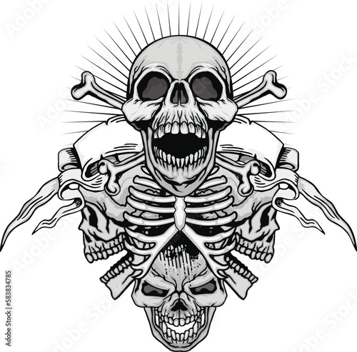 Gothic sign with skull, grunge vintage design t shirts
