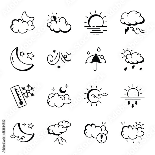 Set of Doodle Style Weather Icons