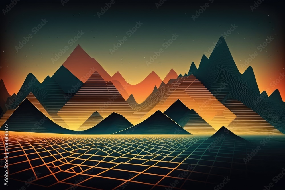 Abstract background with mountains and sunset