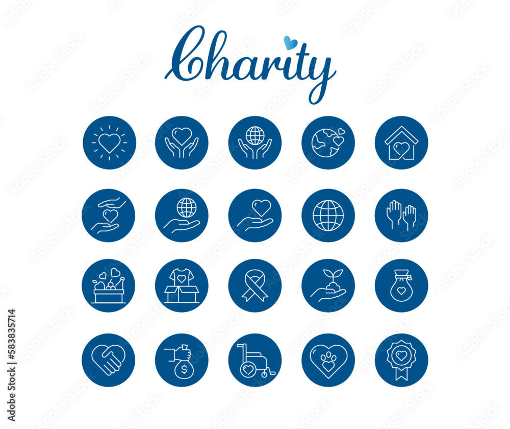 Volunteering and charity icons for fundraising events. Volunteer icon set for charity events Volunteering and charity icons for fundraising events. Volunteer icon set for charity events