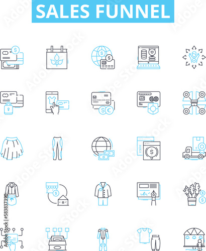 Sales funnel vector line icons set. Funnel, Sales, Lead, Conversion, Analysis, Acquisition, Automation illustration outline concept symbols and signs