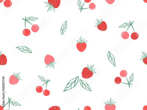Seamless pattern with strawberries and cherry fruit on white background vector illustration.