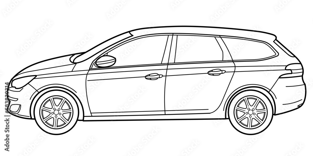 classic station wagon. Different five view shot - front, rear, side and 3d. Outline doodle vector illustration classic station wagon. Different five view shot - front, rear, side and 3d. Outline doodle vector illustration