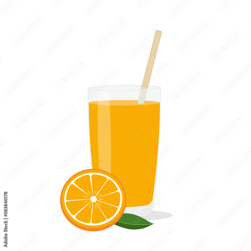 Glasses with fresh delicious orange juice in glass and straw on white background