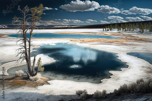 the black sand basin of Yellowstone National Park in Wyoming Generative AI photo