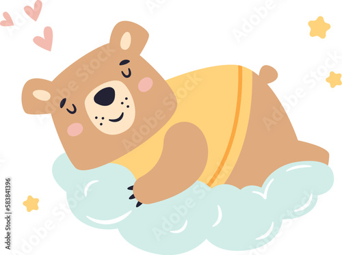 Sleepy Bear On Cloud