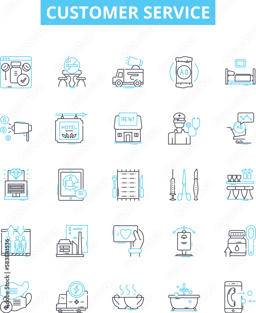 Customer service vector line icons set. Support, Assistance, Help, Care, Response, Feedback, Attendance illustration outline concept symbols and signs