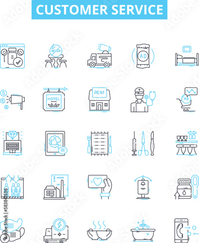 Customer service vector line icons set. Support, Assistance, Help, Care, Response, Feedback, Attendance illustration outline concept symbols and signs
